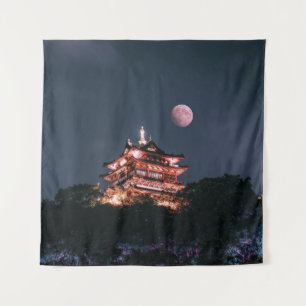 TAPIZ TEMPLO MARRÓN Y BLANCO BAJO LUNA COMPLETA