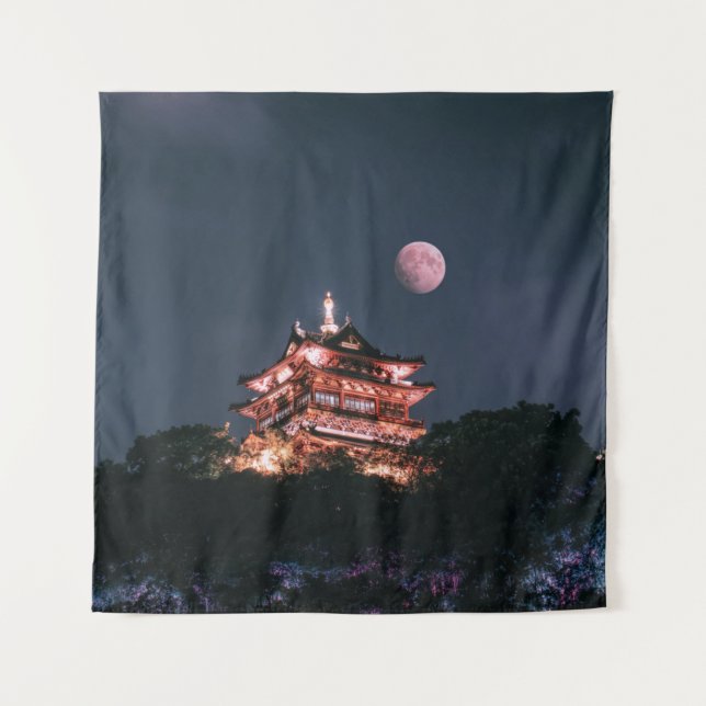 TAPIZ TEMPLO MARRÓN Y BLANCO BAJO LUNA COMPLETA (Anverso)