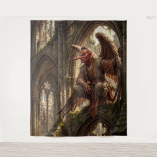 Tapiz Tengu Posado en la Catedral en Ruinas