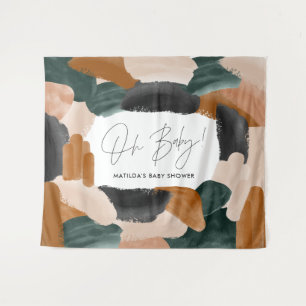 Tapiz Teracota verde abstracta acuarela ducha de bebé