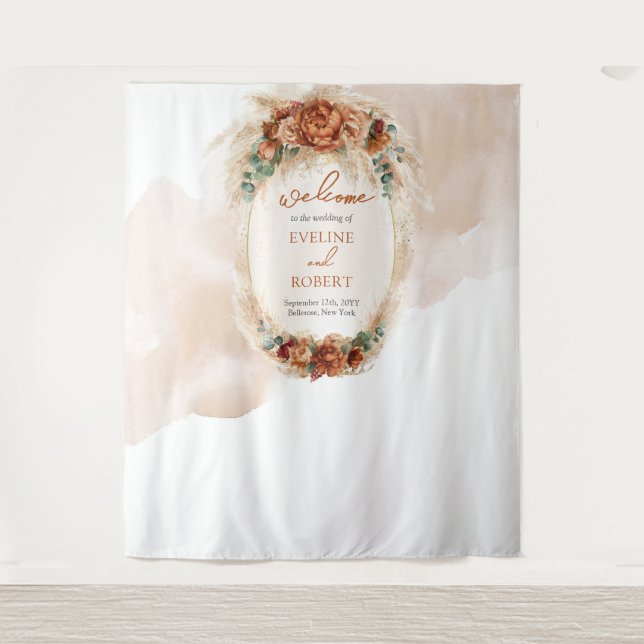 Tapiz Teracotta burgundy pampas fondo (Anverso)