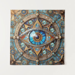 Tapiz Tercer Ojo - Mandala de Oro Azul Turquesa