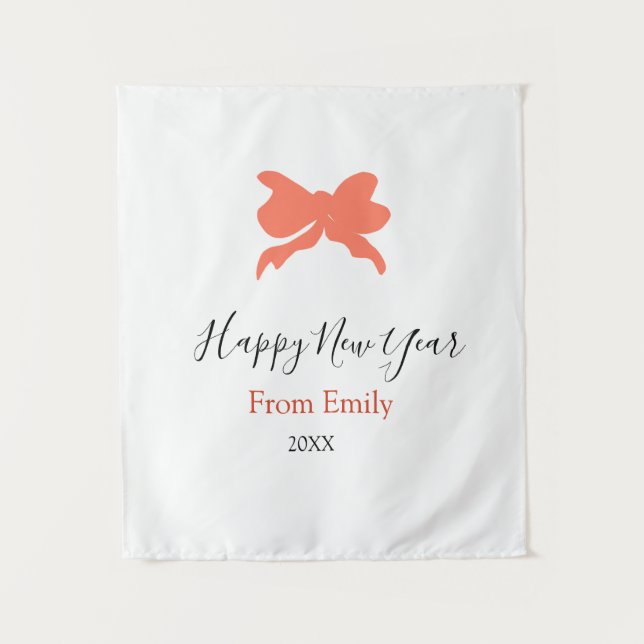 Tapiz Terracotta bow happy new year name year boho retro (Anverso)
