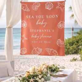 Tapiz Terracotta Sea You Soon Beach Baby Shower Backdrop
