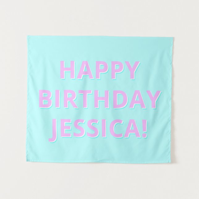 Tapiz Texto de personalizable Feliz cumpleaños a cualqui (Anverso (horizontal))