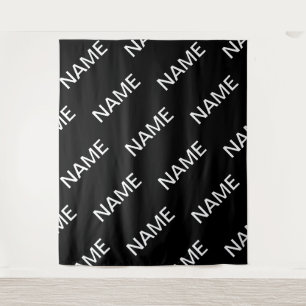 Tapiz Texto personalizable Negro y blanco moderno y ne