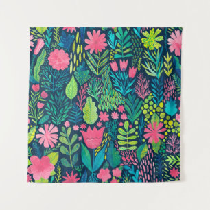 Tapiz Textura acuarela con flores y plantas. Floral