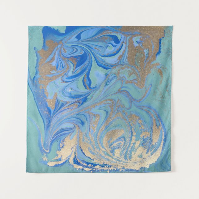 Tapiz Textura de acuarela líquida de oro azul (Anverso)