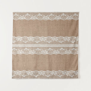 Tapiz Textura de encaje blanco-negro de Burlap marrón