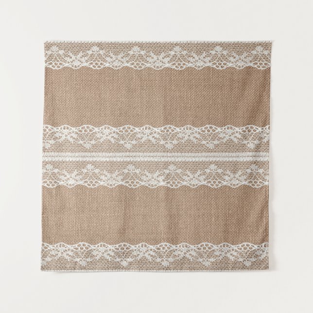 Tapiz Textura de encaje blanco-negro de Burlap marrón (Anverso)