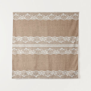 Tapiz Textura de encaje blanco-negro de Burlap marrón