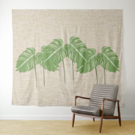 Tapiz Textura de línea natural Monstera deja acuarela