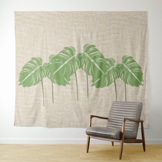 Tapiz Textura de línea natural Monstera deja acuarela (In situ (horizontal))