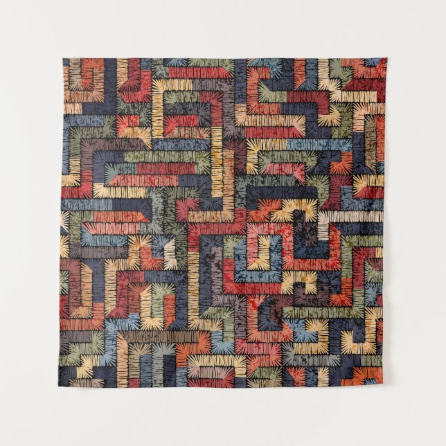 Tapiz Textura geométrica bordada, étnica (Anverso)