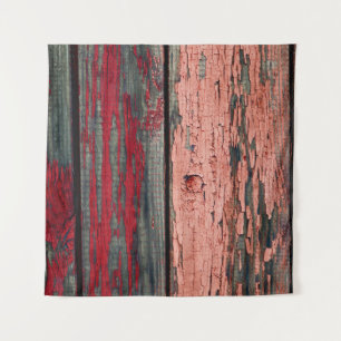 Tapiz Texture of old wooden fence painted in red and ora