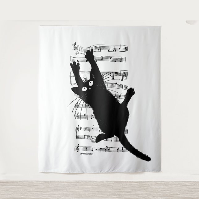 Tapiz The cat hangs on musical notes (Anverso)