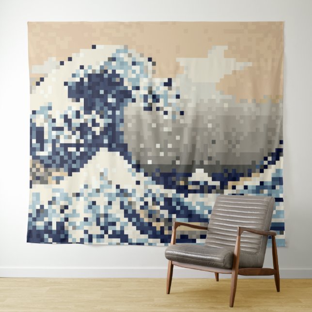 Tapiz The Great Wave off Kanagawa 8 Bit Pixel Art (In situ (horizontal))