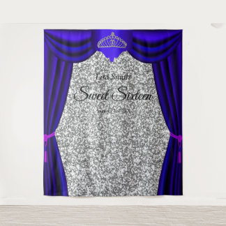 Tapiz Tiarra de Princesa Sweet 16 Cortina Azul Brillo Pl