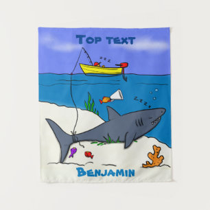 Tapiz Tiburón durmiendo divertido y caricatura de pesca 