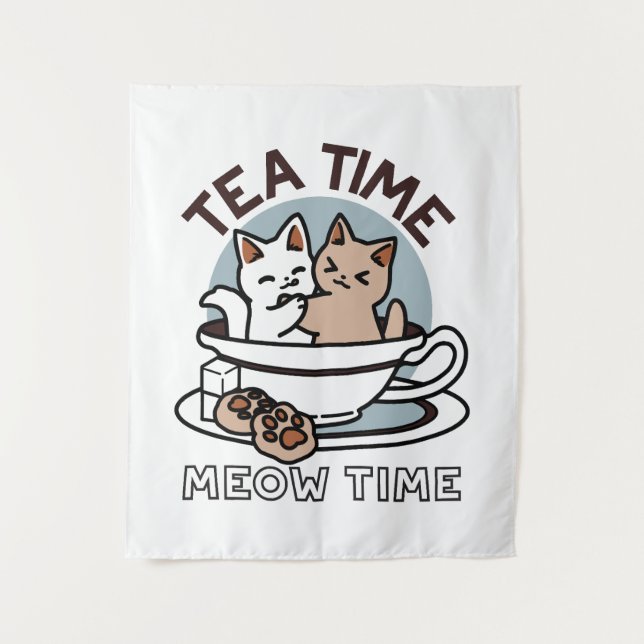 Tapiz Tiempo de embutido de té - Diseño de gato y té lin (Anverso)