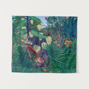 Tapiz Tigre atacando búfalo en exótica jungla tropical