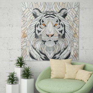 Tapiz Tigre blanco - Arte digital de mosaico de vidrio m