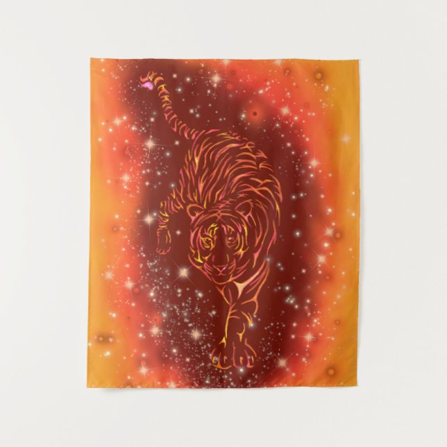 Tapiz Tigre Corriendo En La Noche Estelar De Galax (Anverso)