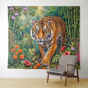 Tapiz Tigre de Bengala Jungla de Bambú Vibrante