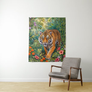 Tapiz Tigre de Bengala Jungla de Bambú Vibrante