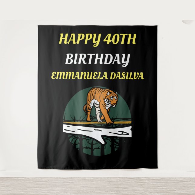 Tapiz Tigre de gato salvaje personalizado en negro (Anverso)