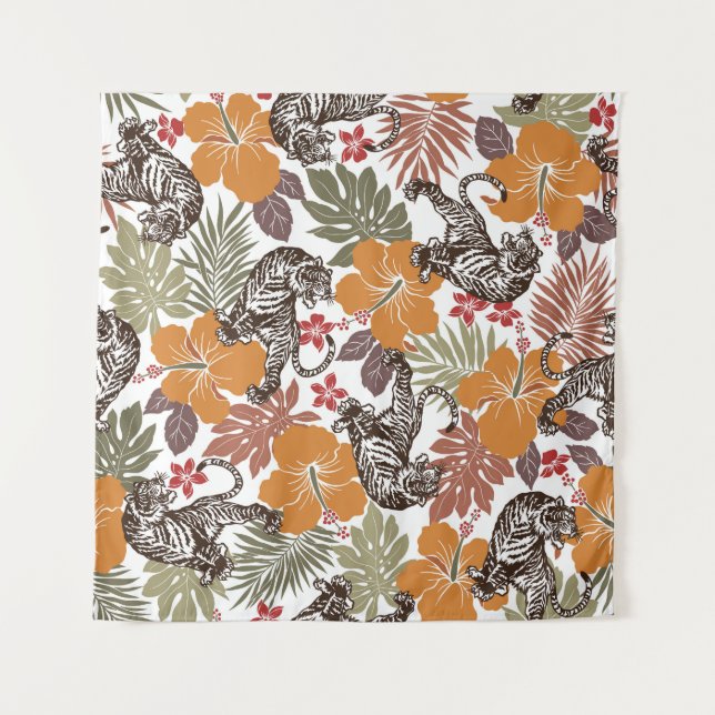 Tapiz Tigre Hibiscus, Patrón Exótico. (Anverso)