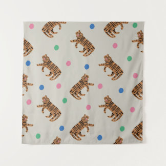 Tapiz tigre pintado a mano y puntos de polka coloridos