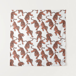 Tapiz Tigres de época, patrón sin costuras dibujado a ma