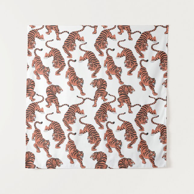 Tapiz Tigres de época, patrón sin costuras dibujado a ma (Anverso)