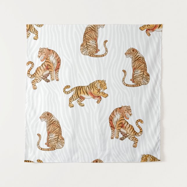 Tapiz Tigres salvajes: Patrón animal acuarela. (Anverso)