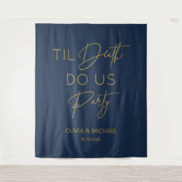 Tapiz Til death do us party wedding navy gold backdrop 