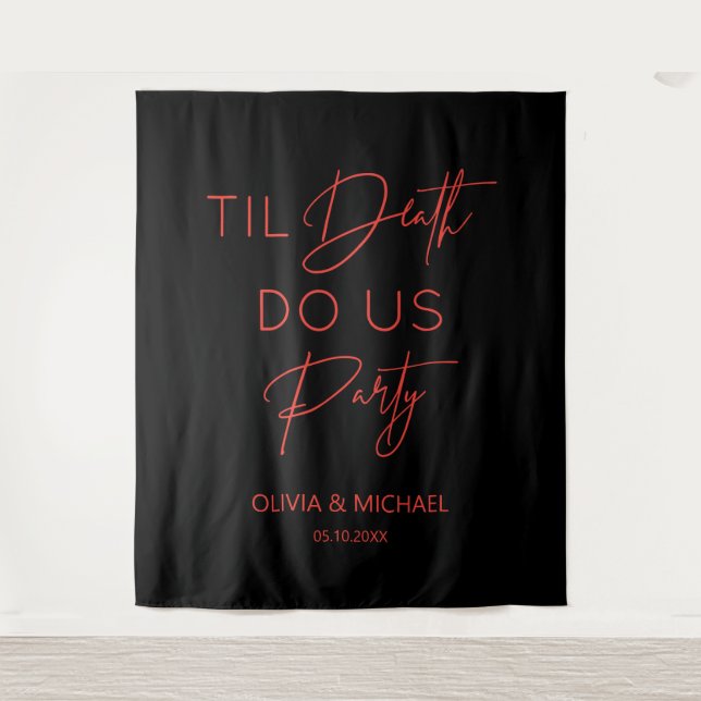 Tapiz Til death do us party wedding red text backdrop  (Anverso)