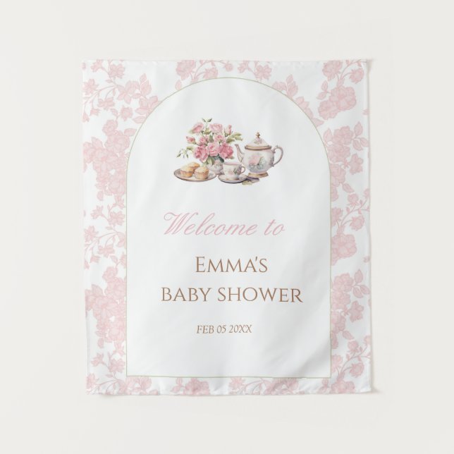 Tapiz Time for Tea Baby Shower Backdrop (Anverso)