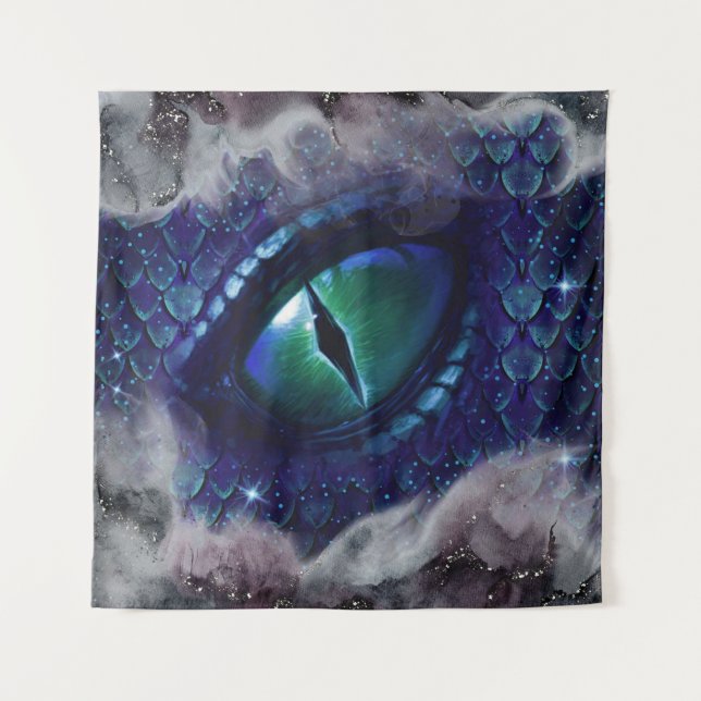 Tapiz Tinta Glam Gótica Dragón Medieval Azul (Anverso)