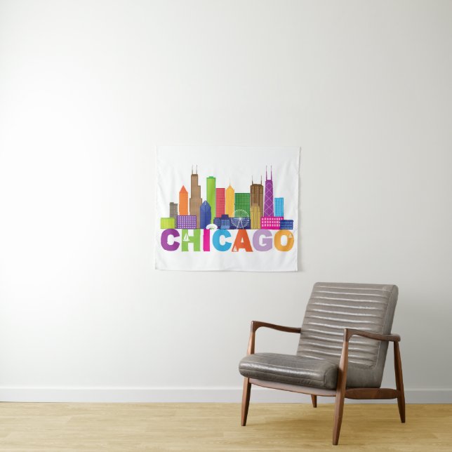 Tapiz Tipografía del horizonte de la ciudad de Chicago (In situ (horizontal))
