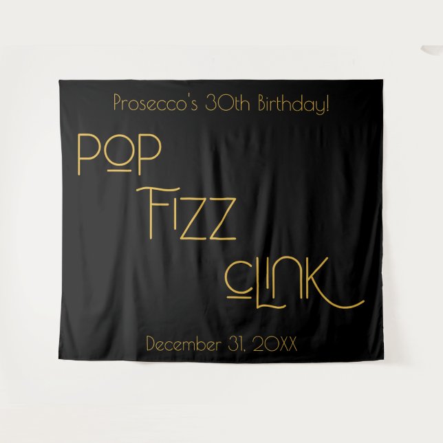 Tapiz Tipografía elegante Cumpleaños Pop Fizz Clink (Anverso (horizontal))