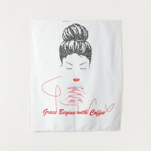 Tapiz Tipografía Grace Begins with Coffee
