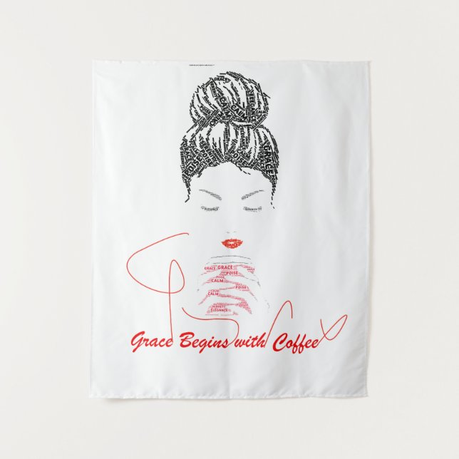Tapiz Tipografía Grace Begins with Coffee (Anverso)