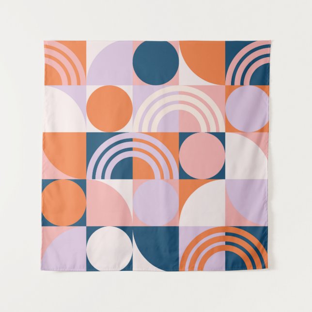 Tapiz Tiras de Círculos de Mediano Siglo: Patrón Geométr (Anverso)