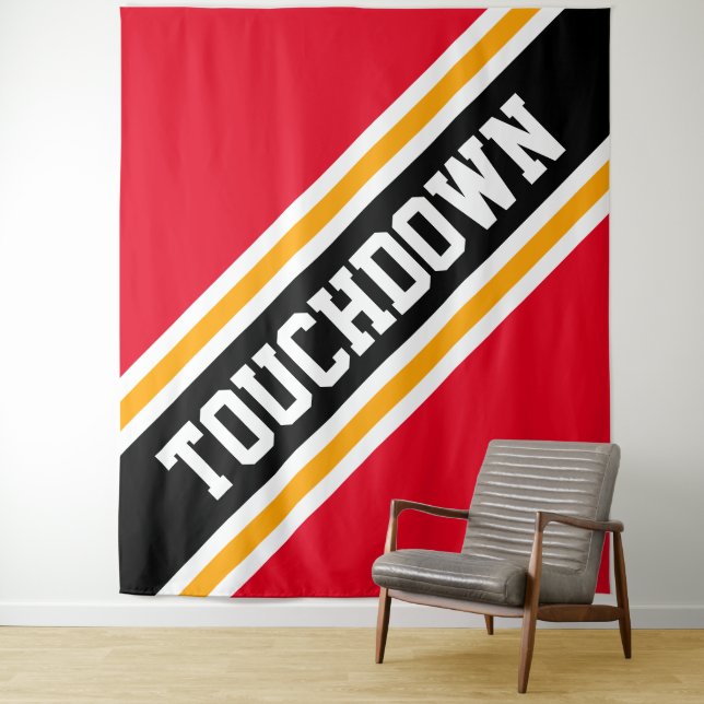 Tapiz Tiras inclinadas amarillas rojas y negras brillant (In situ)