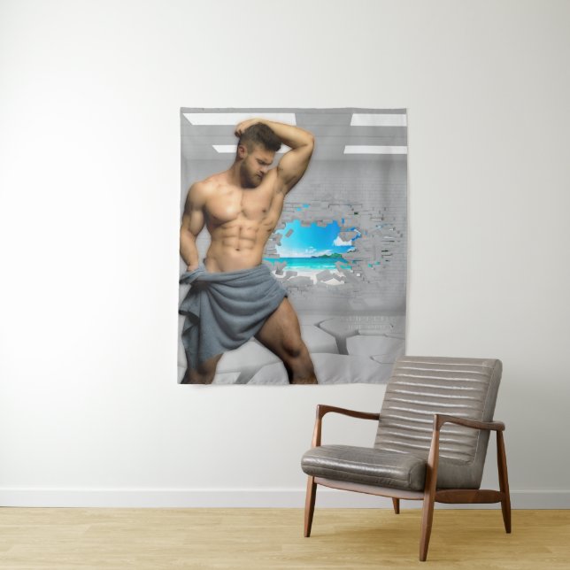 Tapiz Toalla de hombre de SlipperyJoe rota pared de ladr (In situ)