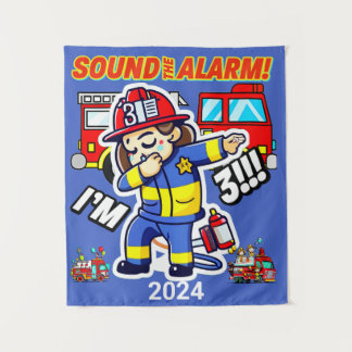Tapiz Toca la alarma Cumplo 3 años Cumpleaños de bombero
