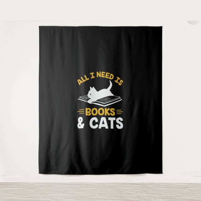 Tapiz Todo Lo Que Necesito Son Libros Y Gatos (Anverso)