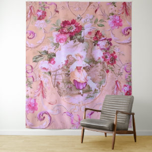 Tapiz Toile victoriano antiguo Rococo estilo Floral Rosa
