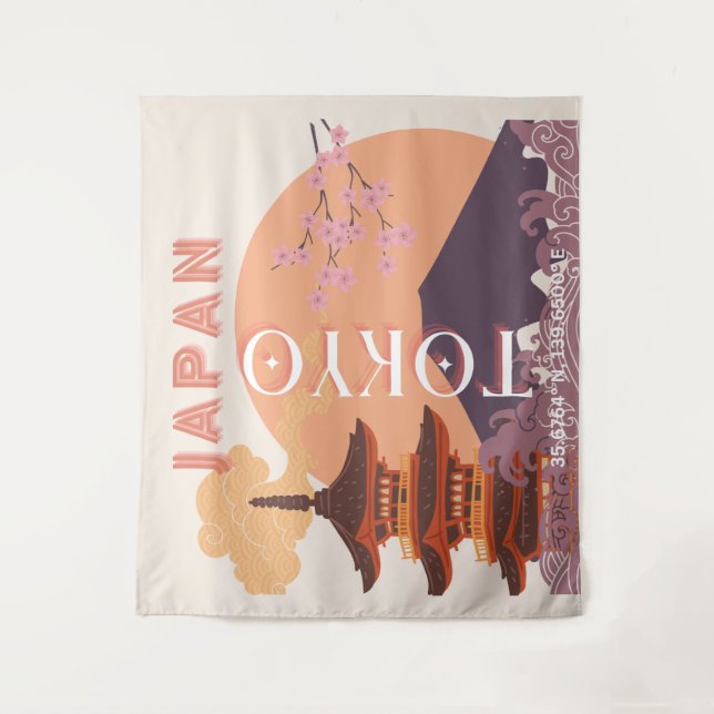 Tapiz Tokio Japón: Arte de viajes, arte de viajes vintag (Anverso)